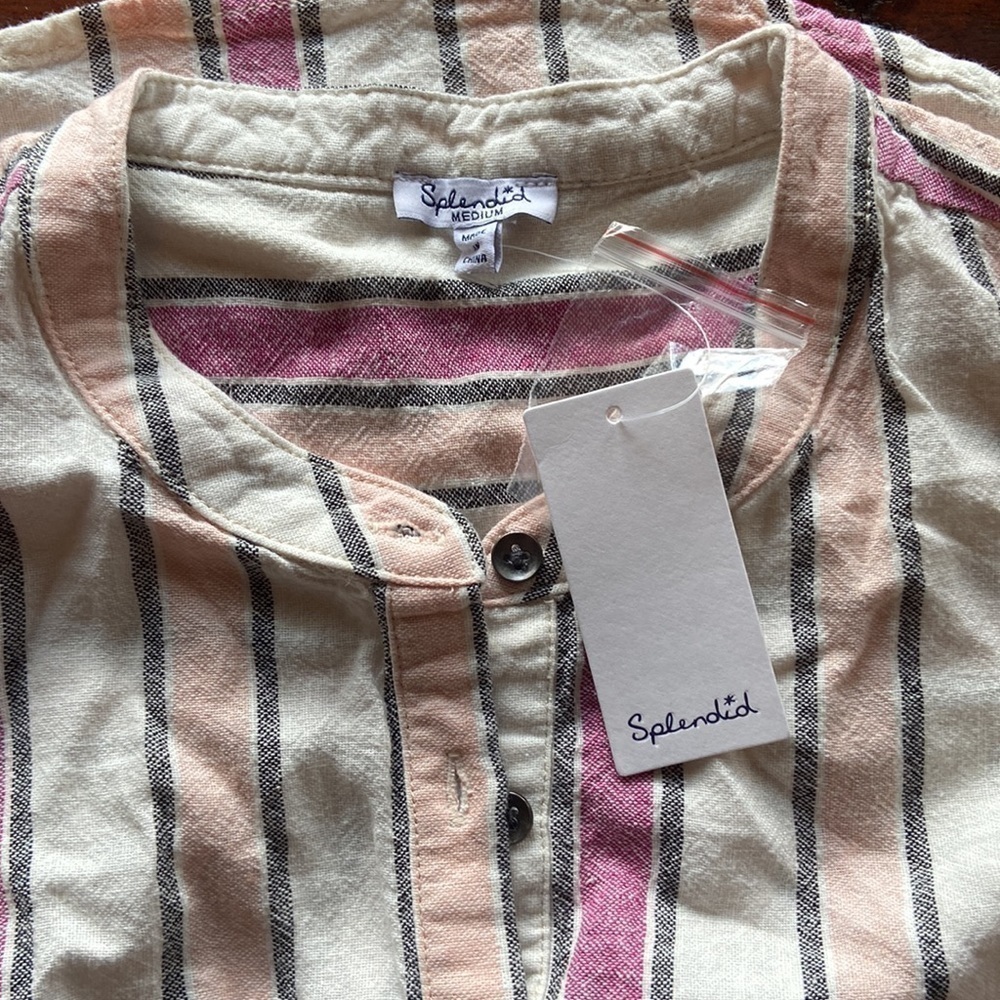 Women’s Splendid NWT Sleeveless Cream Dress w/ Pink/black/peach Stripes Size M - Picture 2 of 4